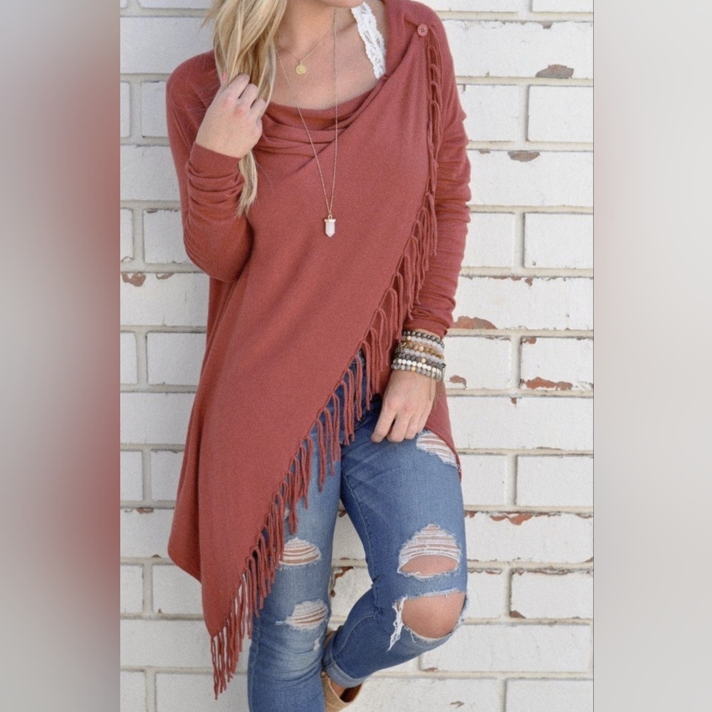 ☆$20 SALE! NWT Lovestitch Terracotta Knit Shawl Sweater Med